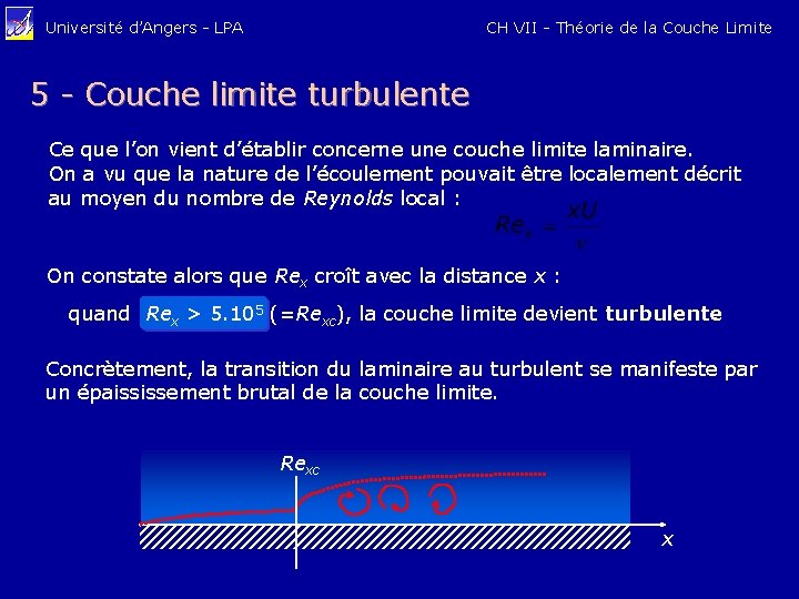 CH VII - Théorie de la Couche Limite Université d’Angers - LPA 5 -