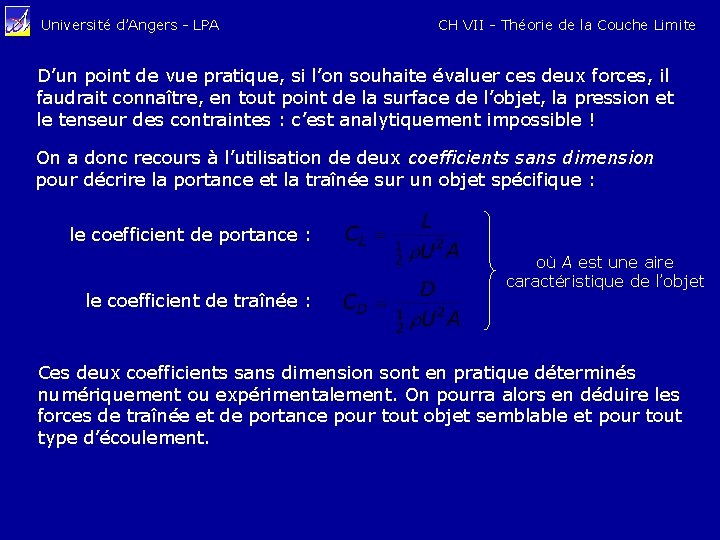 Université d’Angers - LPA CH VII - Théorie de la Couche Limite D’un point