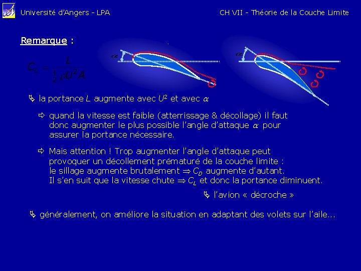 CH VII - Théorie de la Couche Limite Université d’Angers - LPA Remarque :