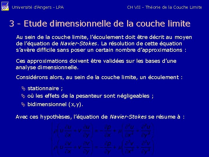 Université d’Angers - LPA CH VII - Théorie de la Couche Limite 3 -