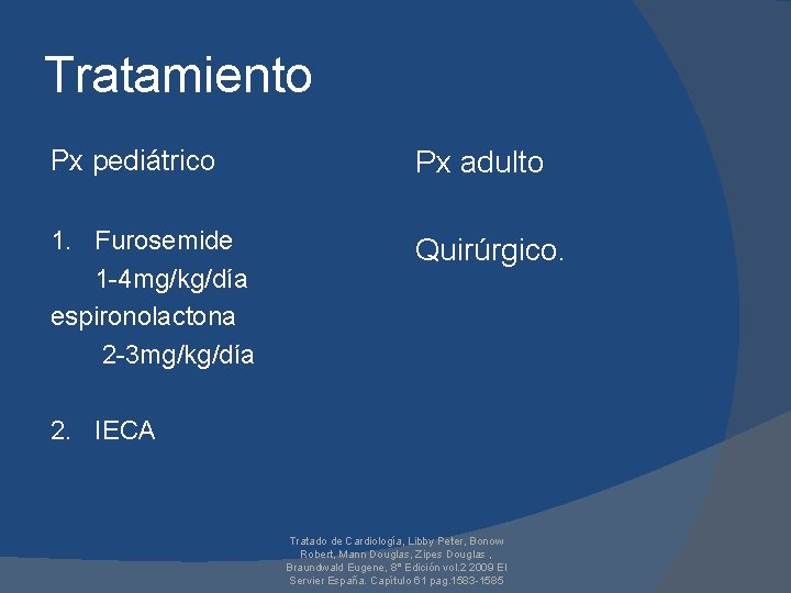 Tratamiento Px pediátrico Px adulto 1. Furosemide 1 -4 mg/kg/día espironolactona 2 -3 mg/kg/día
