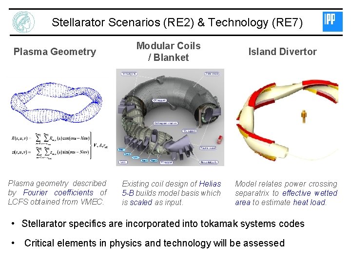Stellarator Scenarios (RE 2) & Technology (RE 7) Plasma Geometry Plasma geometry described by