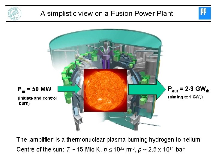 A simplistic view on a Fusion Power Plant Pin = 50 MW Pout =