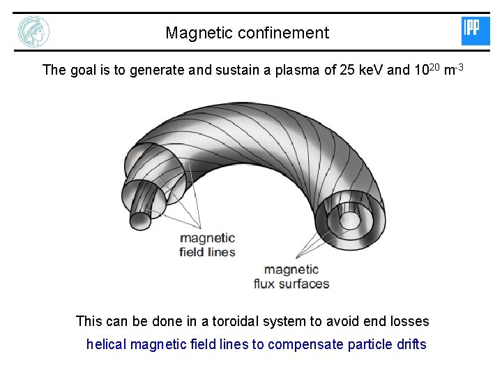 Magnetic confinement The goal is to generate and sustain a plasma of 25 ke.
