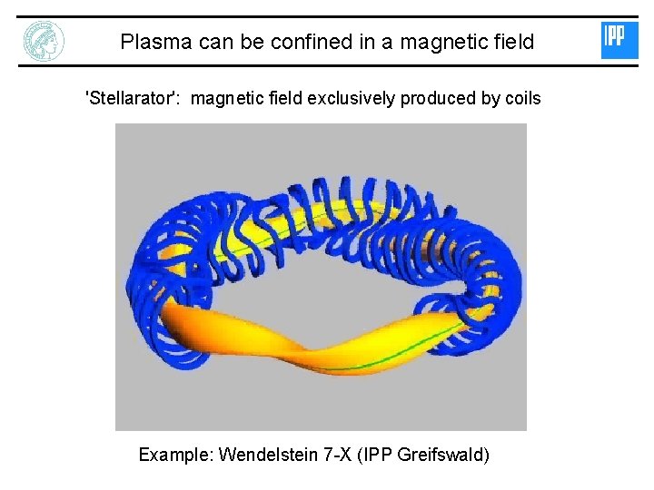 Plasma can be confined in a magnetic field 'Stellarator': magnetic field exclusively produced by