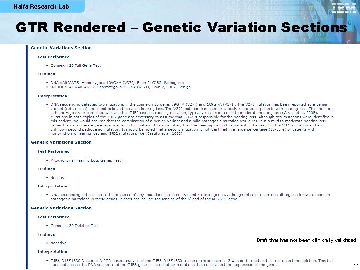 Haifa Research Lab GTR Rendered – Genetic Variation Sections Draft that has not been