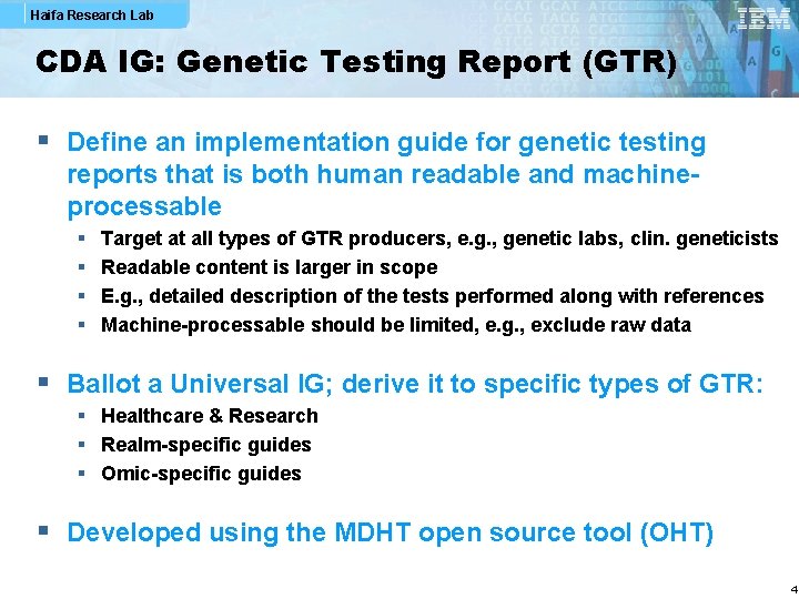 Haifa Research Lab CDA IG: Genetic Testing Report (GTR) § Define an implementation guide