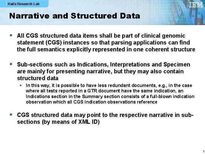 Haifa Research Lab Narrative and Structured Data § All CGS structured data items shall