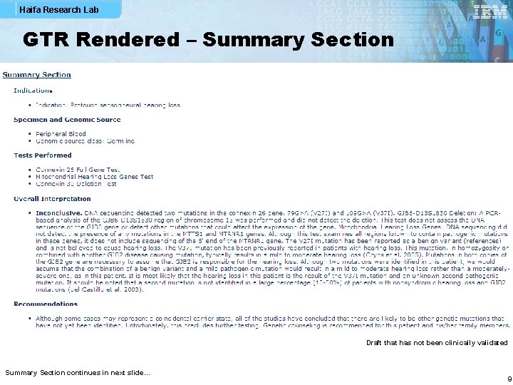 Haifa Research Lab GTR Rendered – Summary Section Draft that has not been clinically