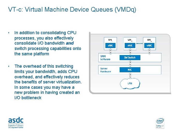VT-c: Virtual Machine Device Queues (VMDq) • In addition to consolidating CPU processes, you