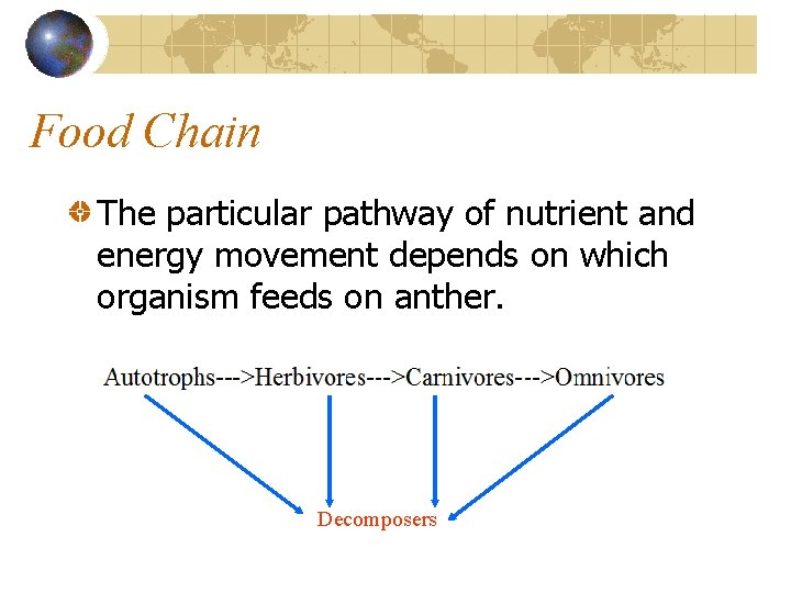 Food Chain The particular pathway of nutrient and energy movement depends on which organism