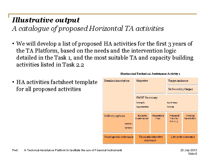 Illustrative output A catalogue of proposed Horizontal TA activities • We will develop a