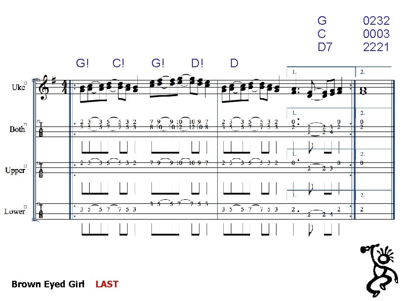 G C D 7 G! Brown Eyed Girl C! LAST G! D! D 0232
