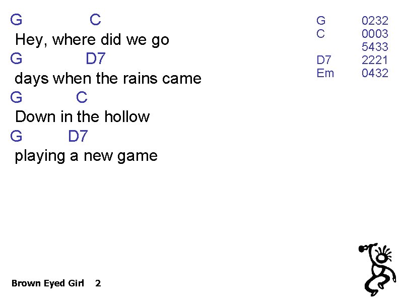 G C Hey, where did we go G D 7 days when the rains