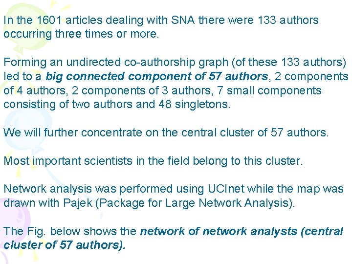 In the 1601 articles dealing with SNA there were 133 authors occurring three times