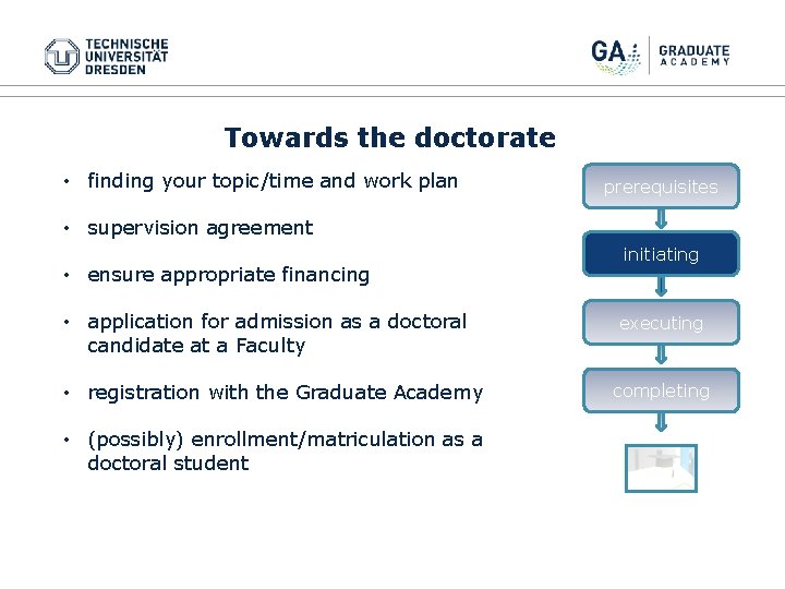 Towards the doctorate • finding your topic/time and work plan prerequisites • supervision agreement Towards the doctorate • finding your topic/time and work plan prerequisites • supervision agreement