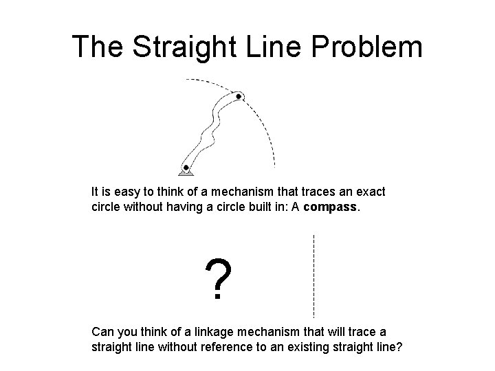 The Straight Line Problem It is easy to think of a mechanism that traces