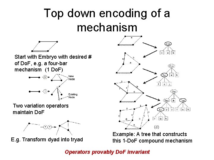 Top down encoding of a mechanism Start with Embryo with desired # of Do.
