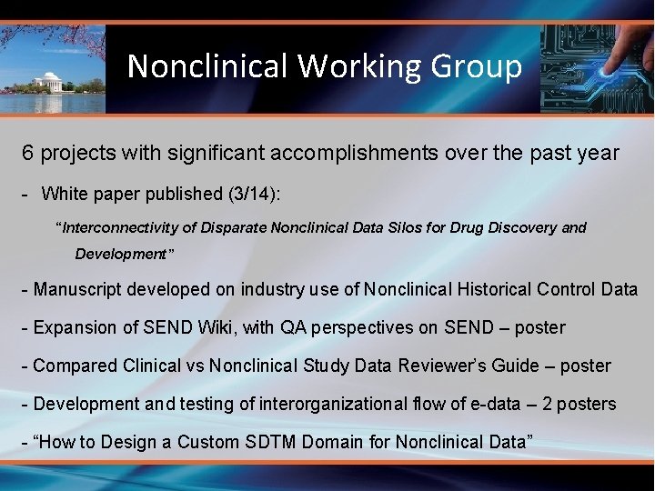 Nonclinical Working Group 6 projects with significant accomplishments over the past year - White