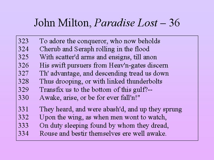 John Milton, Paradise Lost – 36 323 324 325 326 327 328 329 330