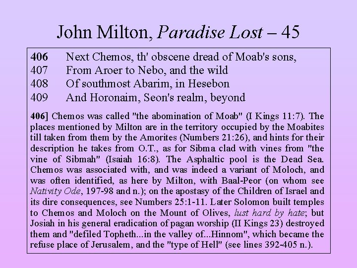 John Milton, Paradise Lost – 45 406 407 408 409 Next Chemos, th' obscene