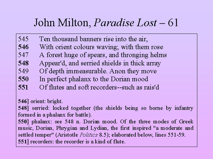 John Milton, Paradise Lost – 61 545 546 547 548 549 550 551 Ten