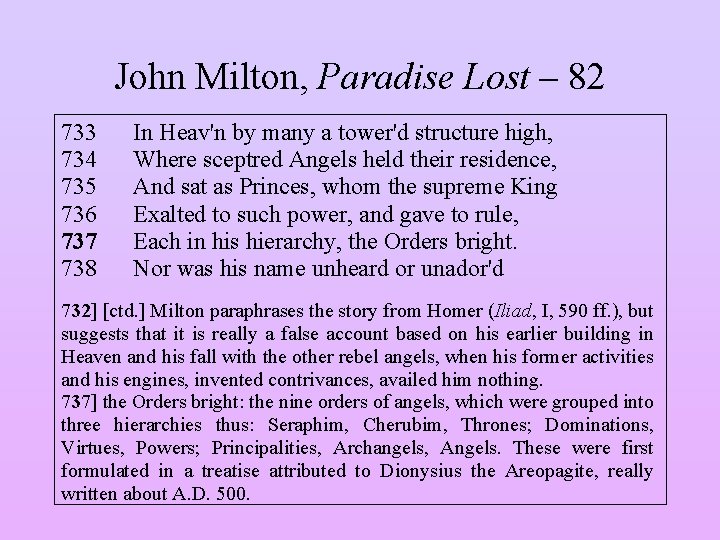 John Milton, Paradise Lost – 82 733 734 735 736 737 738 In Heav'n