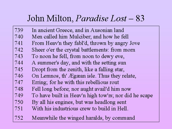 John Milton, Paradise Lost – 83 739 740 741 742 743 744 745 746