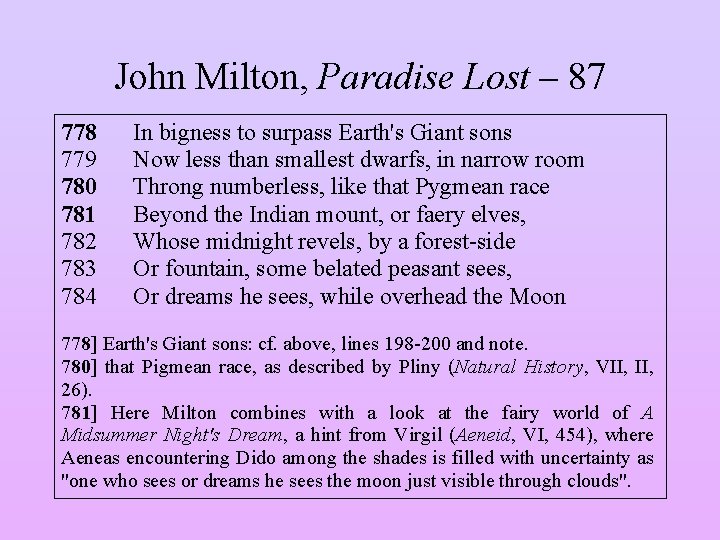 John Milton, Paradise Lost – 87 778 779 780 781 782 783 784 In