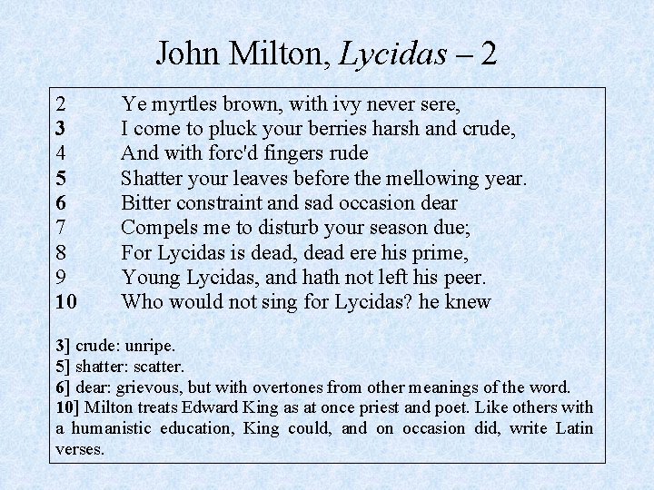 John Milton, Lycidas – 2 2 3 4 5 6 7 8 9 10