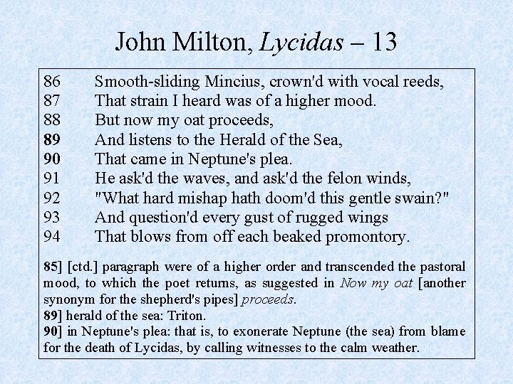 John Milton, Lycidas – 13 86 87 88 89 90 91 92 93 94