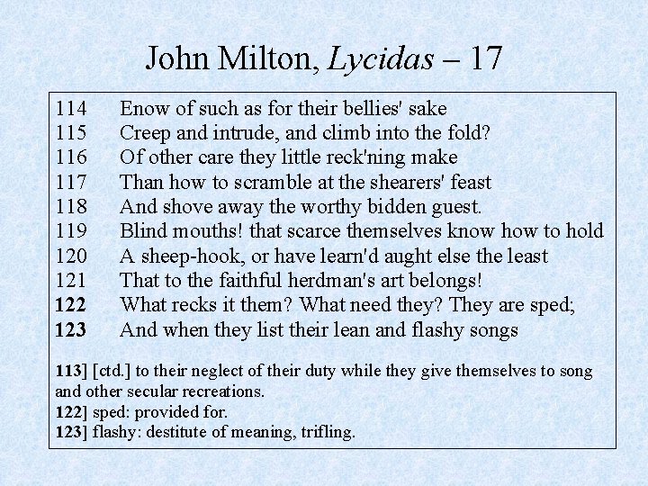 John Milton, Lycidas – 17 114 115 116 117 118 119 120 121 122