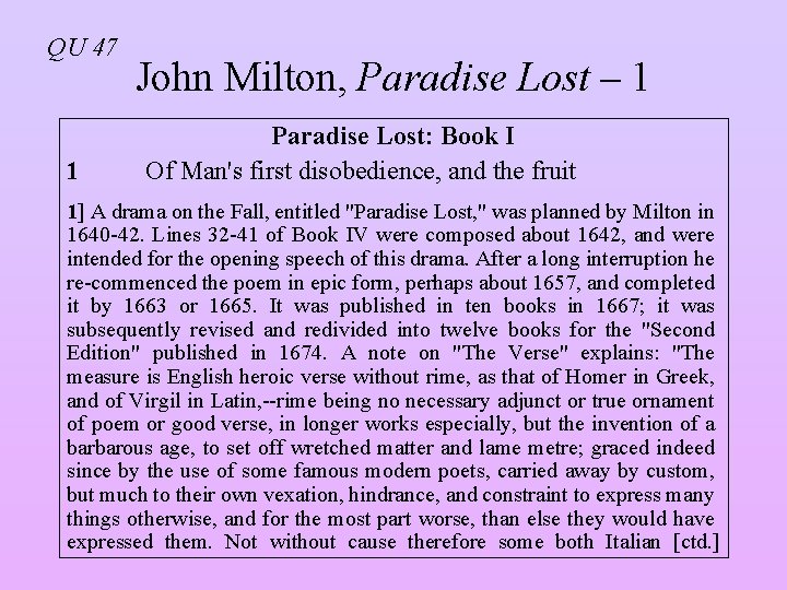 QU 47 1 John Milton, Paradise Lost – 1 Paradise Lost: Book I Of