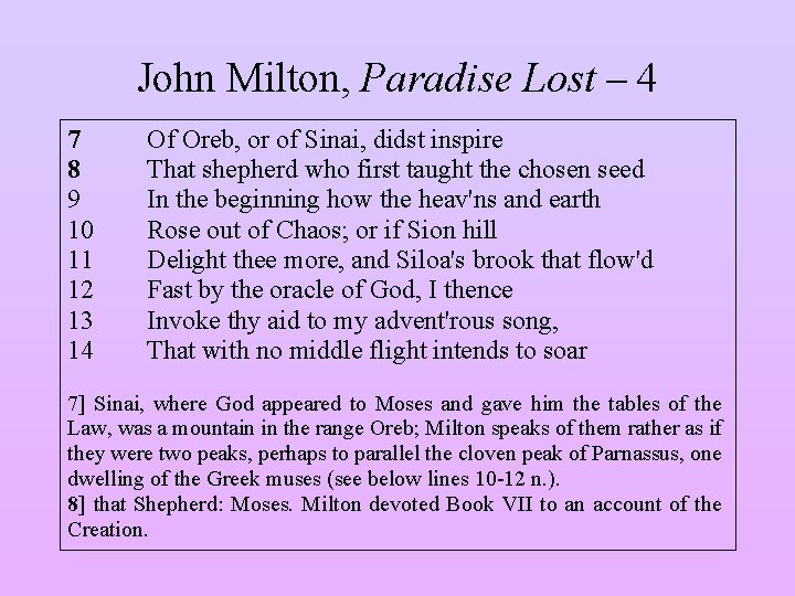 John Milton, Paradise Lost – 4 7 8 9 10 11 12 13 14