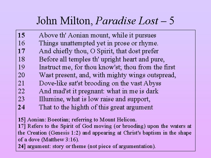 John Milton, Paradise Lost – 5 15 16 17 18 19 20 21 22