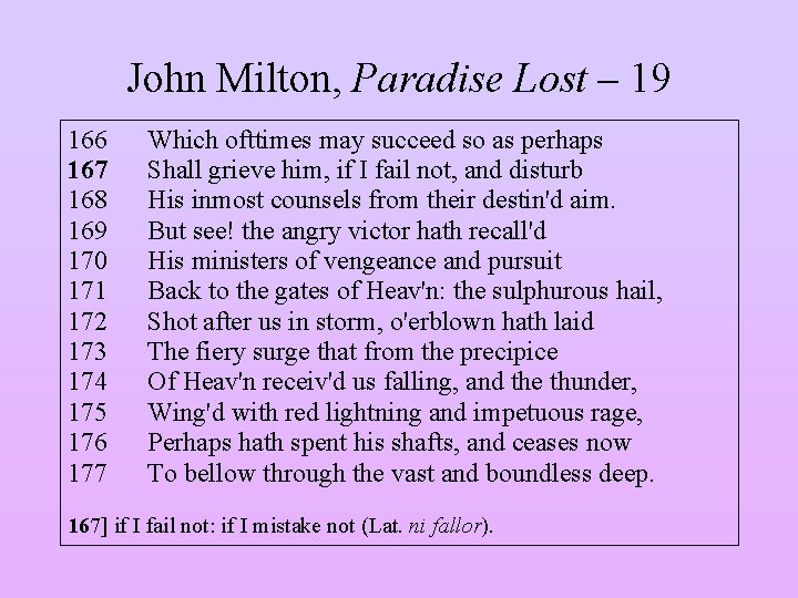 John Milton, Paradise Lost – 19 166 167 168 169 170 171 172 173