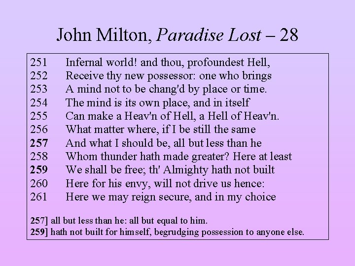 John Milton, Paradise Lost – 28 251 252 253 254 255 256 257 258