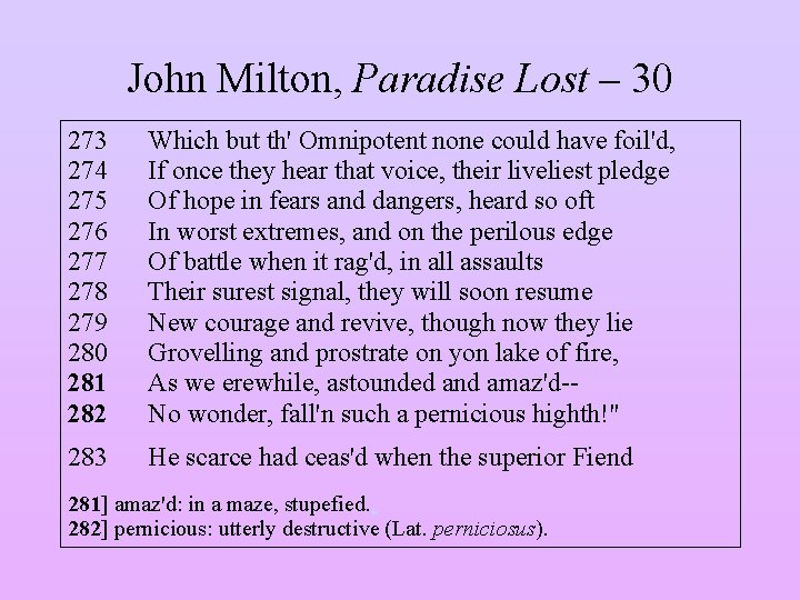 John Milton, Paradise Lost – 30 273 274 275 276 277 278 279 280