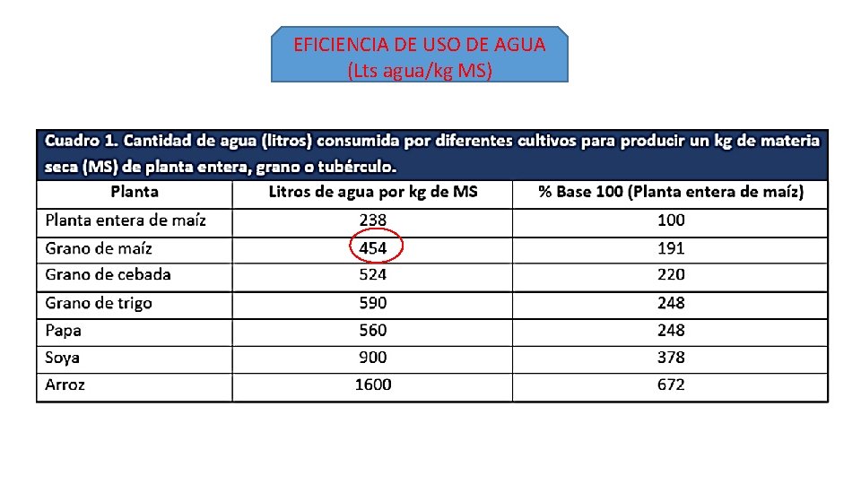 EFICIENCIA DE USO DE AGUA (Lts agua/kg MS) 