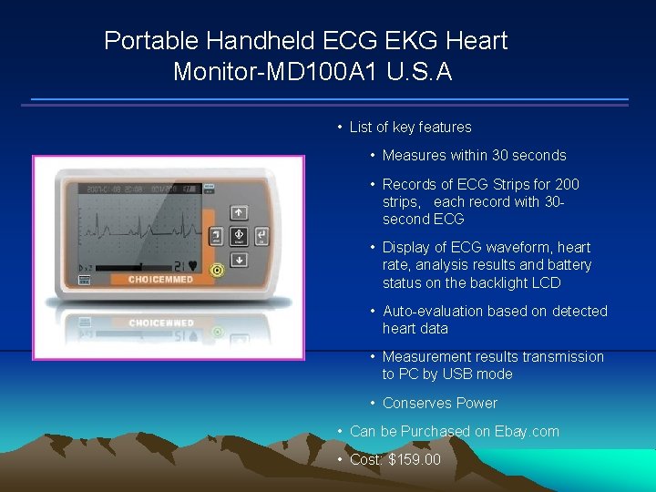 Portable Handheld ECG EKG Heart Monitor-MD 100 A 1 U. S. A • List