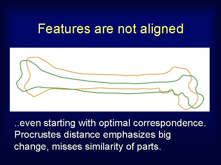 Features are not aligned . . even starting with optimal correspondence. Procrustes distance emphasizes
