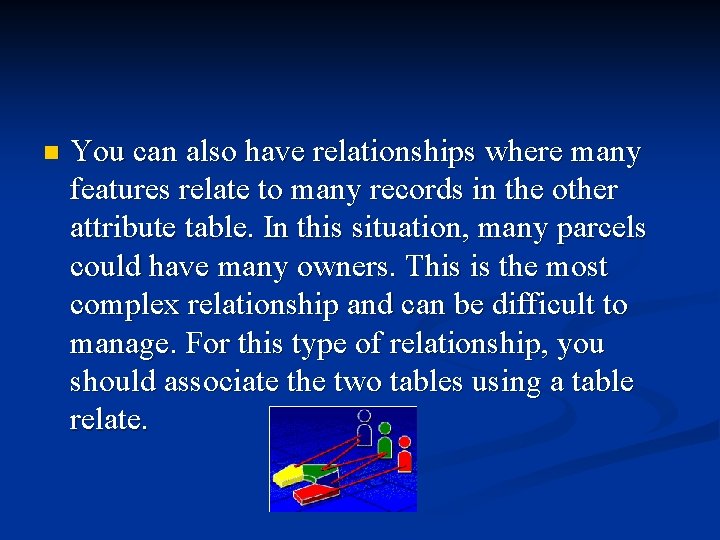 n You can also have relationships where many features relate to many records in