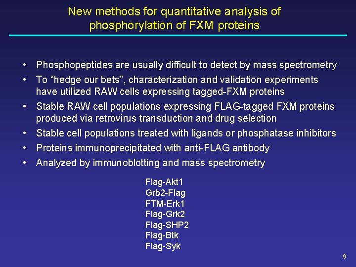 New methods for quantitative analysis of phosphorylation of FXM proteins • Phosphopeptides are usually New methods for quantitative analysis of phosphorylation of FXM proteins • Phosphopeptides are usually