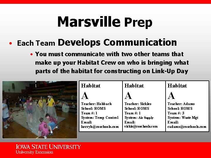 Marsville Prep • Each Team Develops Communication • You must communicate with two other