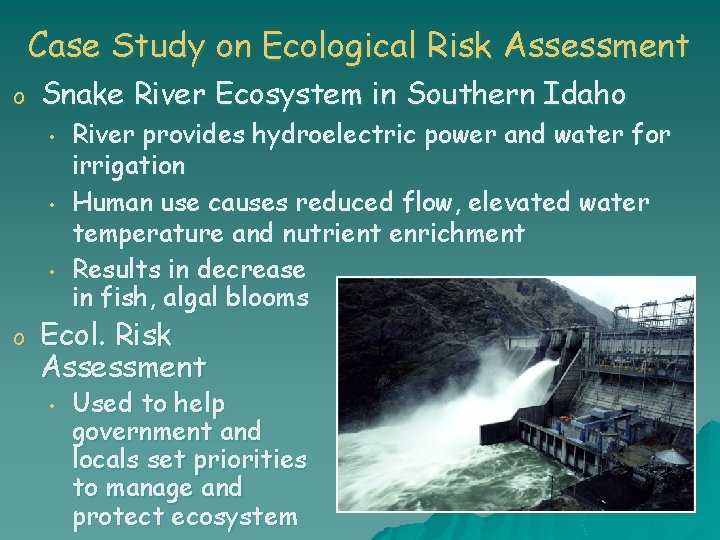 Case Study on Ecological Risk Assessment o Snake River Ecosystem in Southern Idaho •