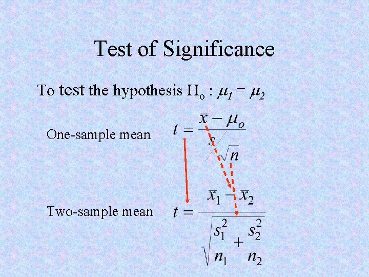 Test of Significance To test the hypothesis Ho : m 1 = m 2