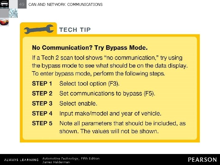 49 CAN AND NETWORK COMMUNICATIONS TECH TIP: No Communication? Try Bypass Mode. If a