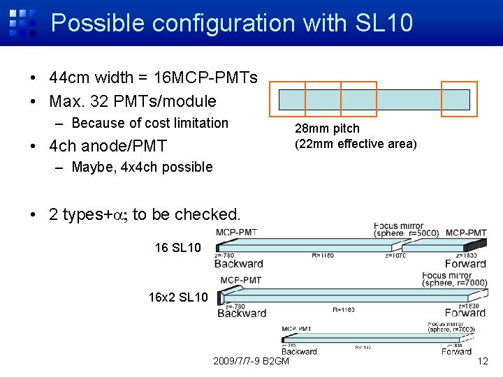 Possible configuration with SL 10 • 44 cm width = 16 MCP-PMTs • Max.