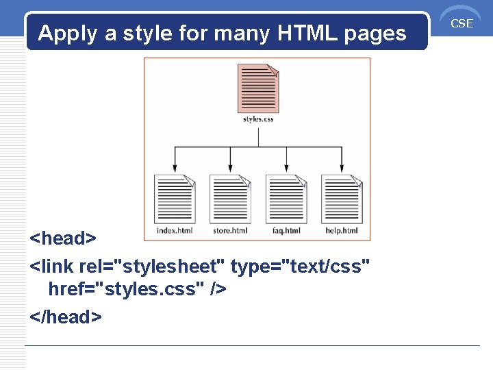 Apply a style for many HTML pages <head> <link rel="stylesheet" type="text/css" href="styles. css" />