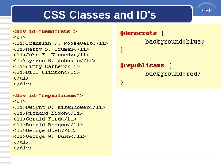 CSS Classes and ID's CSE 